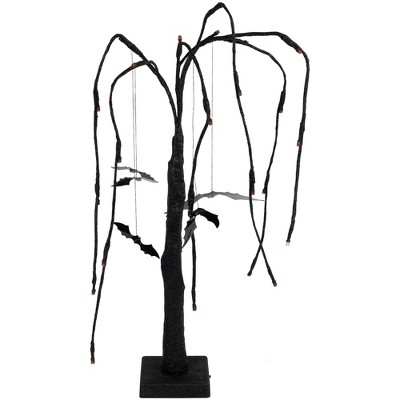 Northlight Pre-Lit Glittered Halloween Willow Tree with Bats - 24" - LED Orange Lights