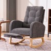 Gulches Gray High Back Accent Rocking Chair with Footrest - Rubber Wood Legs, Thick Cushions and Side Storage Pocket - 2 of 4