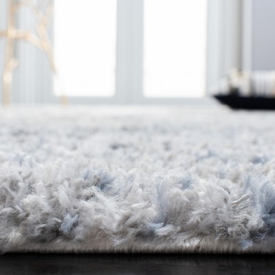 Ivory and Grey Synthetic Shag Area Rug, 8' x 10'