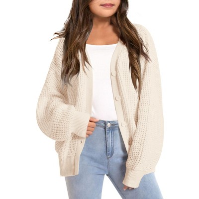 Girls Open Front Cardigan Sweater Kids Causal Long Sleeve Crewneck Knit Outerwear Coat