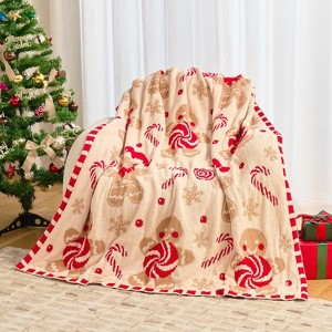 Lomsoe Christmas Candy Cane Flannel Blanket Cozy Warm Throw Blanket Christmas Gift Bed Blanket Throws for Xmas Winter Bedding Couch - 1 of 3