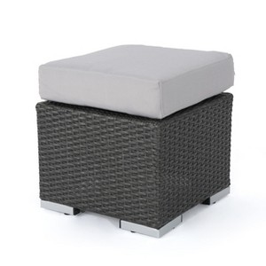 GDFStudio Santa Rosa Outdoor Wicker Ottoman with Cushion - 1 of 4