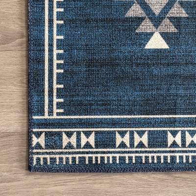 Navy Rectangular Reversible Washable Synthetic Area Rug, 3' x 5'