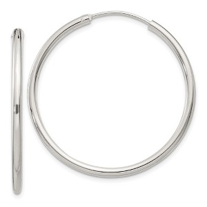 Black Bow Jewelry 2mm, Sterling Silver, Endless Hoop Earrings - 35mm (1 3/8 Inch) - 1 of 4