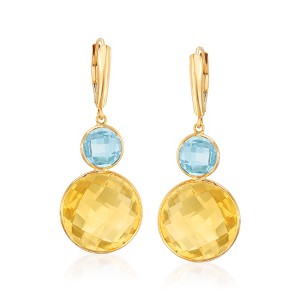 Ross-Simons 20.00 ct. t.w. Citrine and 4.00 ct. t.w. Sky Blue Topaz Drop Earrings in 14kt Yellow Gold - 1 of 3