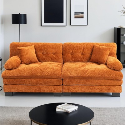 Two-seat Modular Deep Seat Sofa Couch Chenille Sofa Sleeper Comfy Upholstered Furniture - Leovsnove