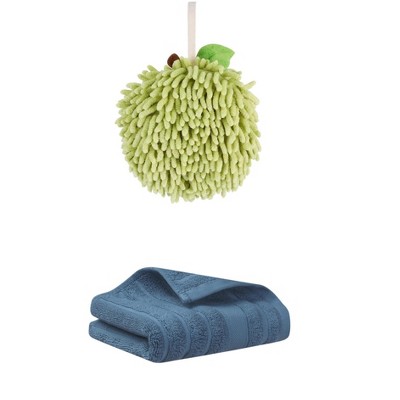 REGALWOVEN Absorbent Quick Drying Solid Decorative Hand Towels for Bathroom 14" x 30"/6" x 6" 2 Pcs