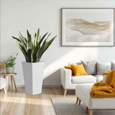 Syemin Planters Tall Metal Tapered Planter Large Outdoor Indoor Garden Plant Pot with Drainage Hole and Rubber Plug for Patio, White, 25.5"*14"*14"