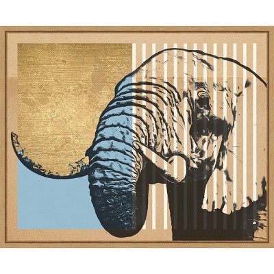 Gold and Blue Geometric Elephant Canvas Print with Maple Frame