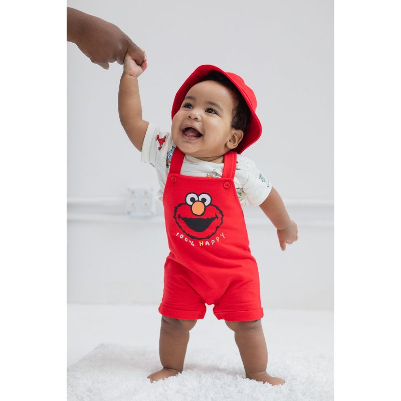 Sesame Street Elmo Baby French Terry Short Overalls T-Shirt and Hat 3 Piece Outfit Set Newborn to Infant, 2 of 12
