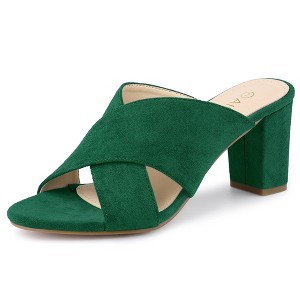 Allegra K Women's Opened Toe Crisscross Strap Block Heel Slide Sandals - 1 of 4