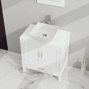 Resenkos 30" Bathroom Vanity and Sink Combo - Glass Top Cabinet with Mirror, - 1 of 4
