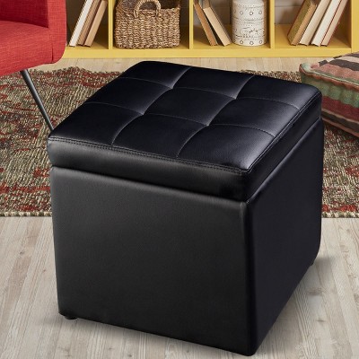 Costway PU Leather Ottoman Rectangular Footrest Small Stool w/ Padded Seat  Black