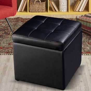 Costway 16''Cube Ottoman Pouffe Storage Box Lounge Seat Footstools with Hinge Top black