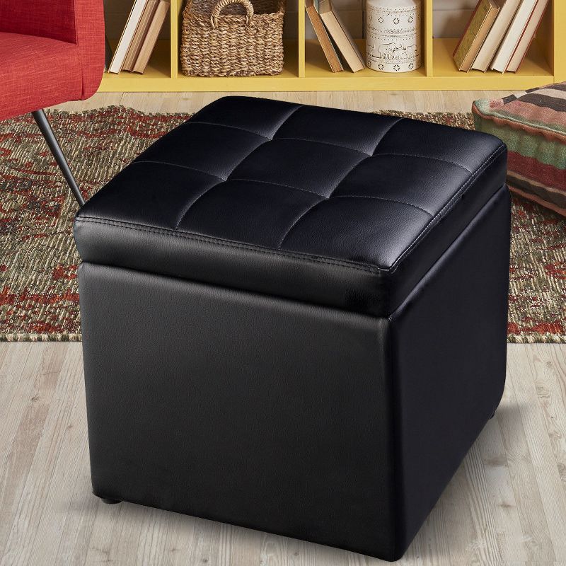 Costway 16''Cube Ottoman Pouffe Storage Box Lounge Seat Footstools with Hinge Top black, 1 of 11