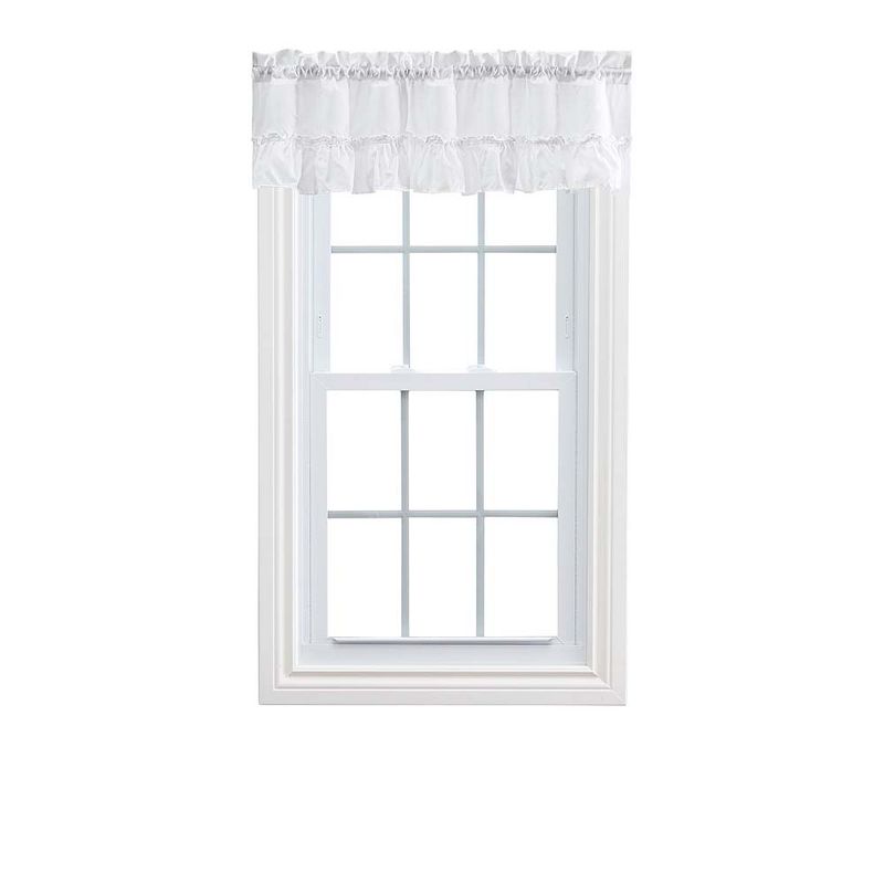 Ellis Stacey 1.5" Rod Pocket High Quality Fabric Solid Color Window Ruffled Filler Valance 54"x13" White, 1 of 4