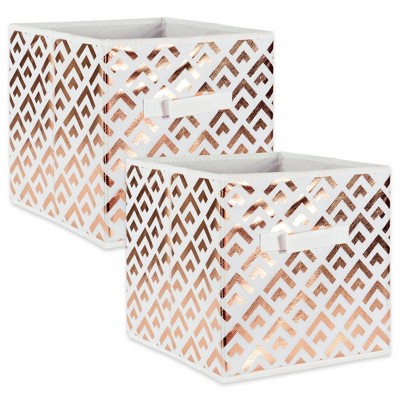 Design Imports Nonwoven Polyester Cube Double Diamond White/Copper Square 11X11X11 Set/2