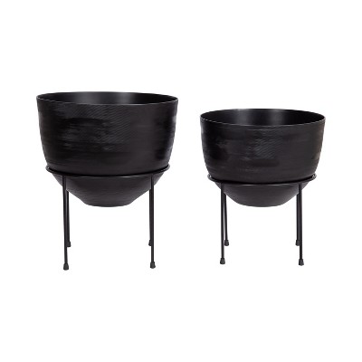 Navara Black Aluminum and Iron Round Planter Set