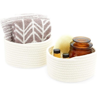 Farmlyn Creek 2-Pack Round Cotton Woven Baskets for Storage, White Home Organizers (2 Sizes)