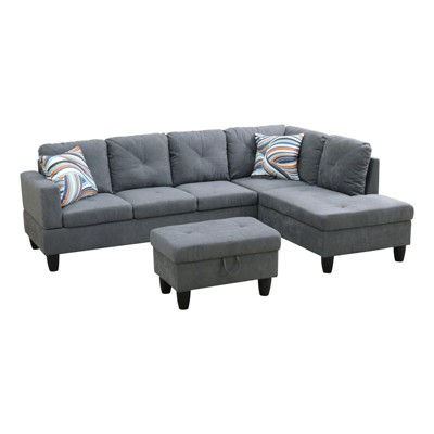 GlasFlength Sectional Sofas with Ottoman, Modern Large Modular Sectional Couch for Living Room, L Shape Upholstered Couch, Gray, 97"*66.5"*33"