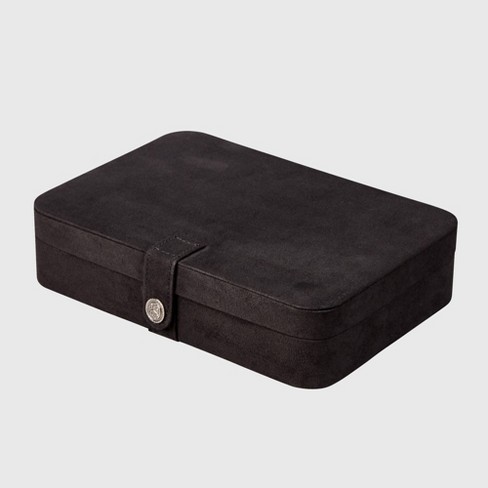 Benevolence La Plush Velvet Rectangular Travel Jewelry Box with Mirror - Ebony