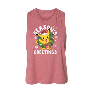 Women's Pokémon Pikachu Seasons Greetings Graphic Racerback Tank - Heather Mauve - Small - 1 of 2