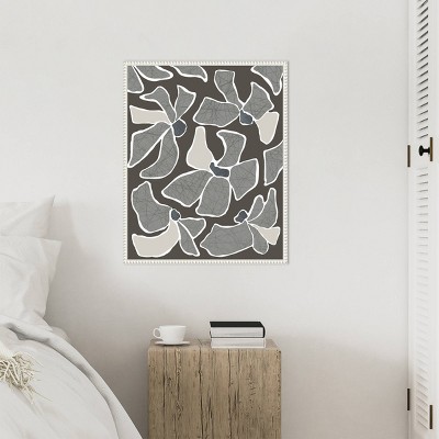 Grey Flower Blooms II Abstract Canvas Print with White Frame