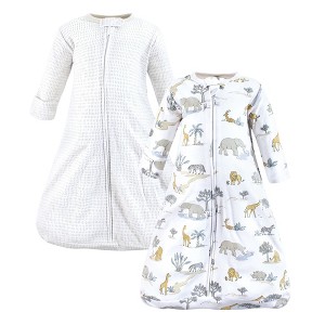 Hudson Baby Cotton Long-Sleeve Wearable Sleeping Bag, Sack, Blanket, Neutral Safari World Long Sleeve - 1 of 4