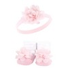 Hudson Baby Infant Girl Headband and Socks Giftset, Pink Charcoal, One Size - 4 of 4