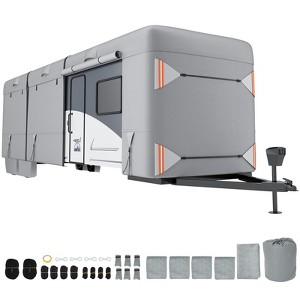 Heavy Duty RV Travel Trailer Cover – Grey, Waterproof & Windproof with Gutter & Tire Covers, Reflective Strips for Campers - 1 of 4