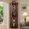 SpassWay 31"H Lighted Walnut Corner Display Cabinet Adjustable Glass Shelves for Entryway Living Room - 2 of 4