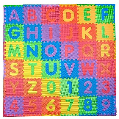 Image of Tadpoles Foam Playmats for Kids, 36 Interlocking Tiles Teach the ABCs and Numbers 0-9, For Ages 3 and Up - Embossed/Multicolor