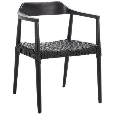 Munro Black Leather Woven Accent Chair with Wood Frame