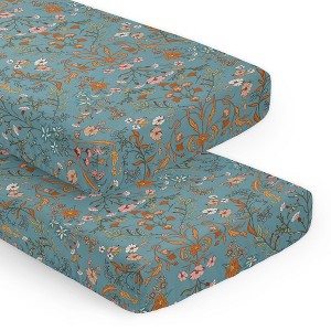 Sweet Jojo Designs Girl Fitted Crib Sheets Set Boho Floral Wildflower Blue Orange and Pink 2pc - 1 of 4