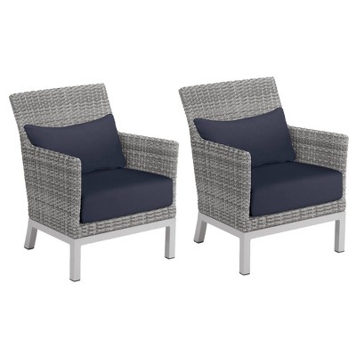 Argento 2pk Outdoor Resin Wicker Club Chair with Cushions & Lumbar Pillow - Midnight Blue - Oxford Garden