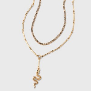 Rhinestone & Ball Chain Snake Multi-Strand Necklace - Wild Fable™ Gold - 1 of 3