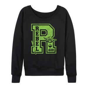 Women's - Star Wars - Yoda and friends Collegiate Rebel Lightweight French Terry Wide Neck Long Sleeve Shirt - 1 of 4
