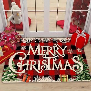 Lomsoe 1pc Christmas Doormat Red & Black Plaid, Non-Slip, Machine Washable Merry Christmas Lettering Perfect Christmas Decoration Gift - 1 of 4