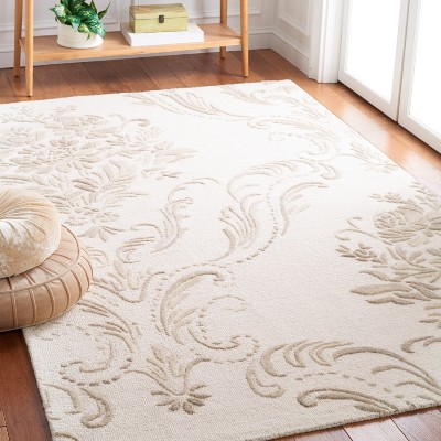 Ivory and Beige Floral Hand-Tufted Wool Area Rug 5' x 8'