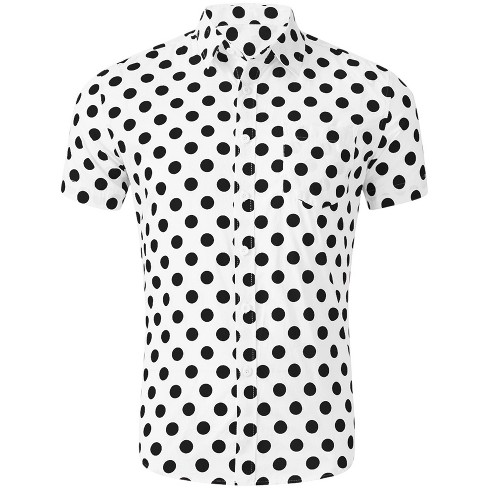 Lars Amadeus Men's Summer Polka Dots Short Sleeves Button Down Patchwork Beach Shirt Small Black
