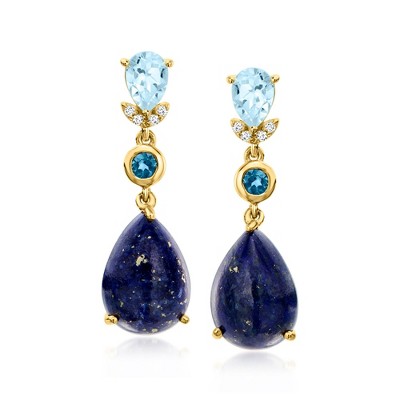 Ross-Simons Lapis Drop Earrings With 1.47 ct. t.w. Tonal Blue and White Topaz in 18kt Gold Over Sterling
