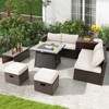 Tangkula 9 Pieces Outdoor Patio Furniture Set with 35" Propane Fire Pit Table Wicker Sectional Sofa Set w/ Storage Box Black/Gray/Navy/Red/Turquoise/Off White - 3 of 4