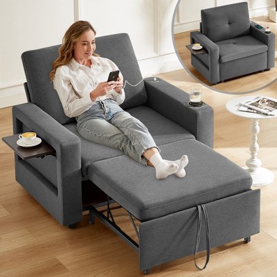 Dyonery 3-in-1 Sleeper Sofa Chair Bed,42.5"Convertible Sleeper Chair with Pull Out Bed,USB Charging Port & Wing Table,Cup Holder,Adjustable Backrest