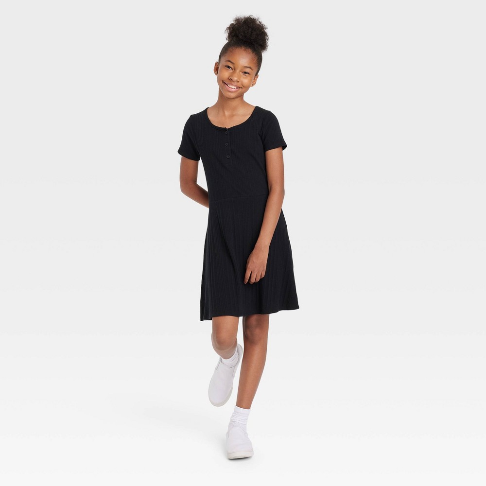 Girls' Henley Skater Dress - art class Black XL