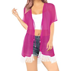 LA LEELA Women's Open Front Summer Vacation Beachwear Short Bathing Suit Cardigan Holiday Swimwear Duster Beach Swim - 1 of 4