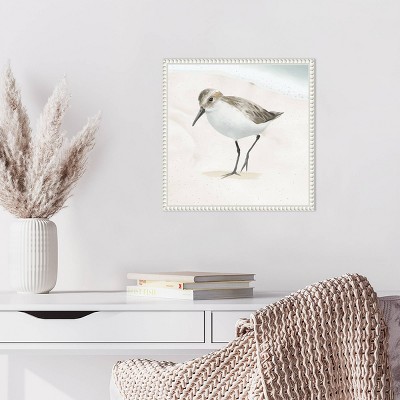 16"x16" Sandpiper on Beach Beaded Framed Canvas Art