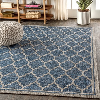 Navy/Gray Moroccan Trellis 9' x 12' Reversible Indoor/Outdoor Rug