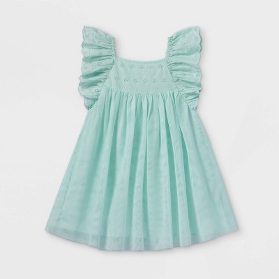 Toddler Girls' Ruffle Sleeve Eyelet Tutu Dress - Cat & Jack™ Mint 