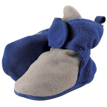 Luvable Friends Baby and Toddler Boy Fleece Booties, Gray Blue