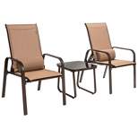 Tangkula 3PCS Patio Adjustable Back Stackable Chairs Side Table Set Bistro Set Classic Furniture Chair Set for Garden Black/Brown/Grey